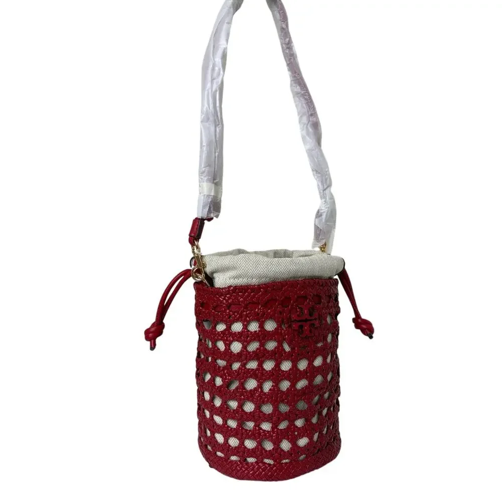 Tory Burch Red Woven Bucket Bag new